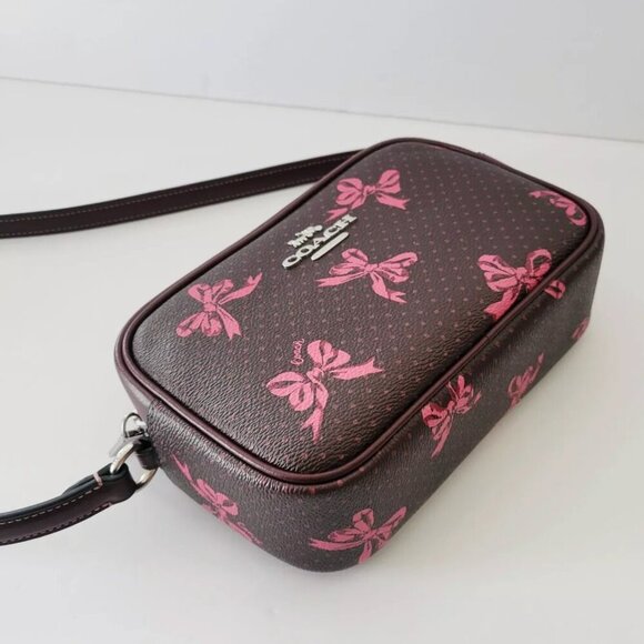 COACH Mini Jamie Crossbody Bag Merlot & Pink Bow print NWT - Picture 2 of 6